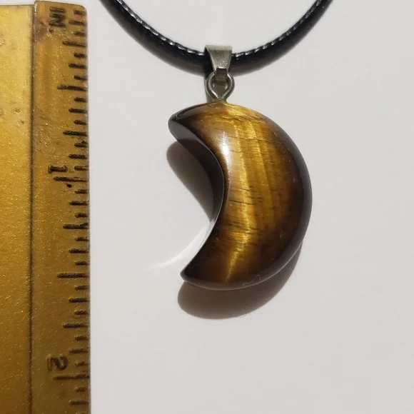 Tiger's Eye Moon Pendant Necklace ~ Natural Stone - Picture 4 of 6